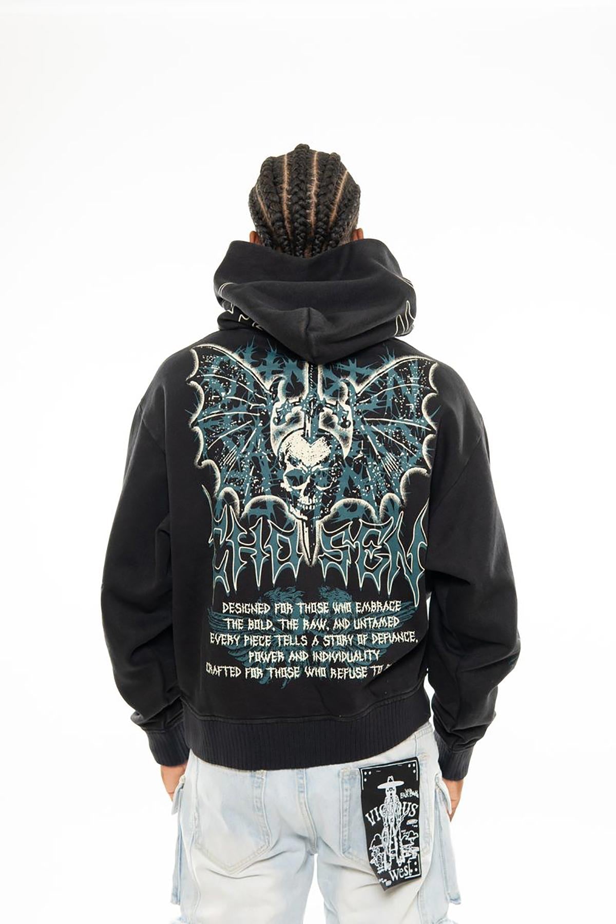 Sword in skull oversized pull-over hoodie by Chosen, view 11