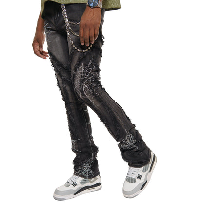 Stack denim pant w/ studded spider webs By Vicious-6