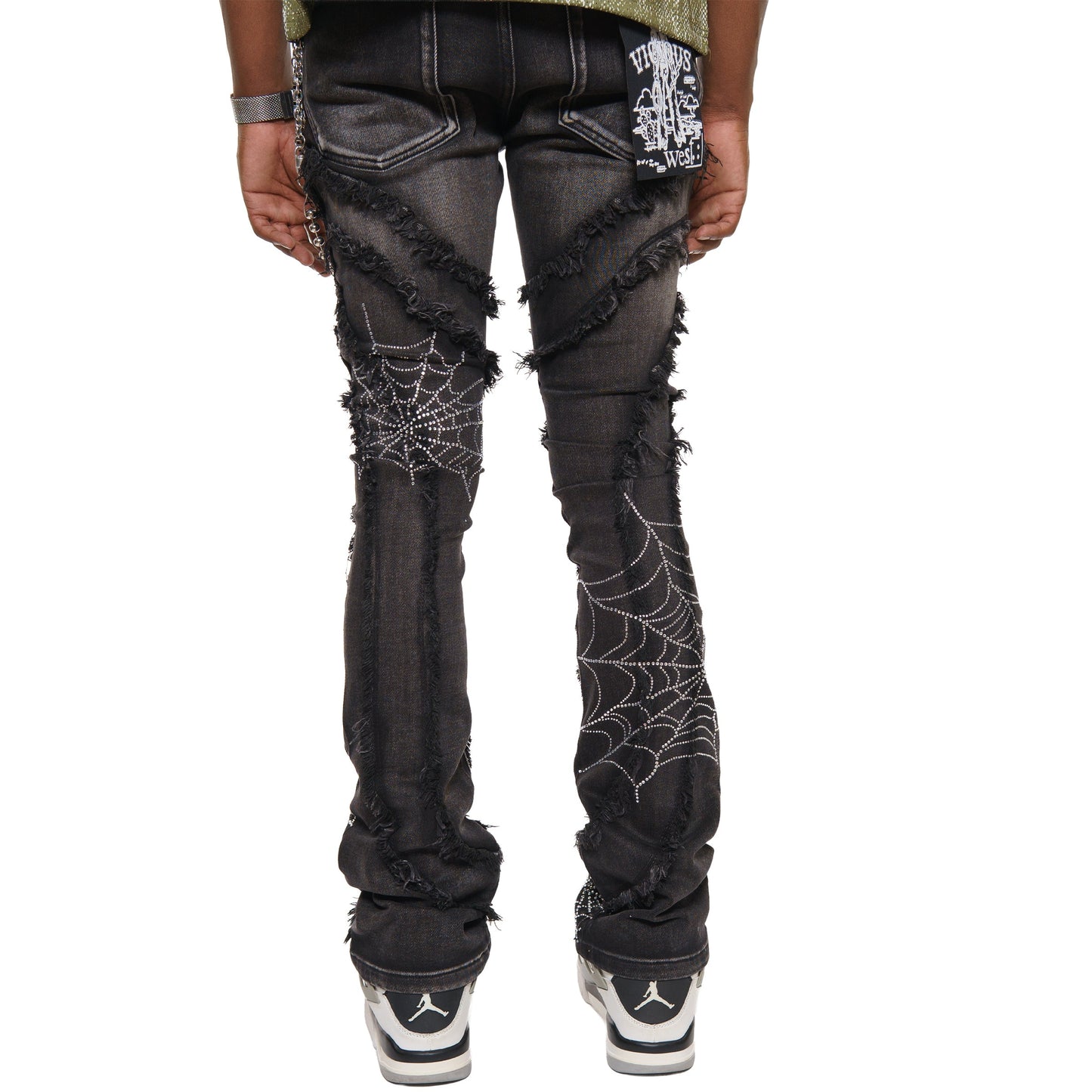 Stack denim pant w/ studded spider webs By Vicious-7