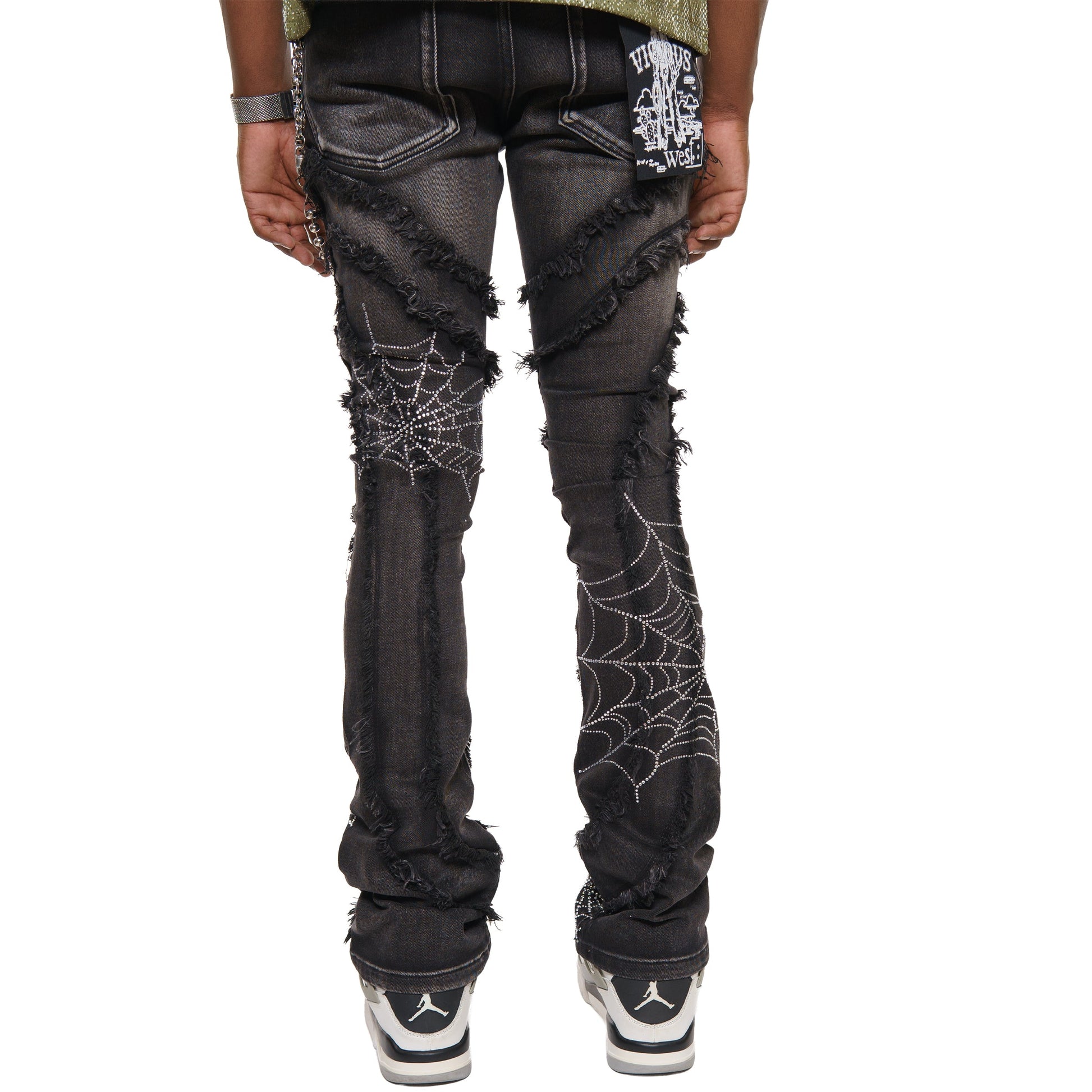 Stack denim pant w/ studded spider webs By Vicious-7