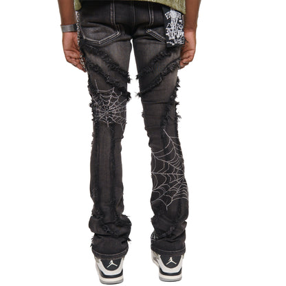 Stack denim pant w/ studded spider webs By Vicious-7