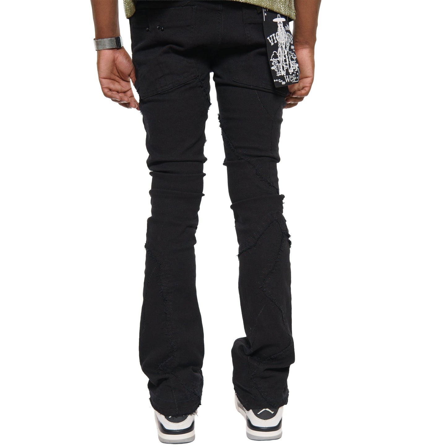 Rip & repair flare denim pant w/ metal ring details By Vicious-7