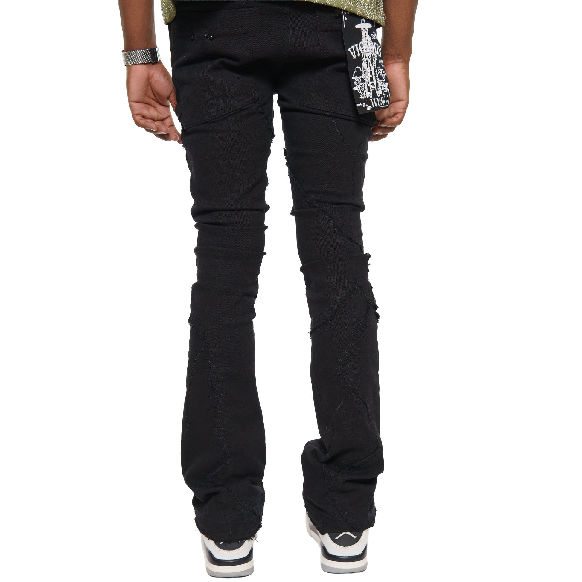 Rip & repair flare denim pant w/ metal ring details By Vicious-7