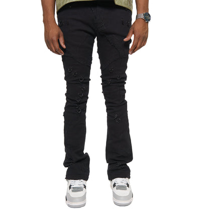 Rip & repair flare denim pant w/ metal ring details By Vicious-1