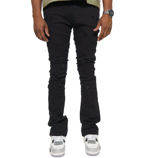 Rip & repair flare denim pant w/ metal ring details By Vicious-1