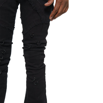 Rip & repair flare denim pant w/ metal ring details By Vicious-5
