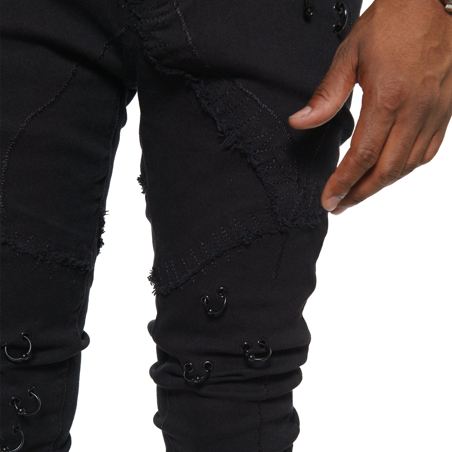 Rip & repair flare denim pant w/ metal ring details By Vicious-6