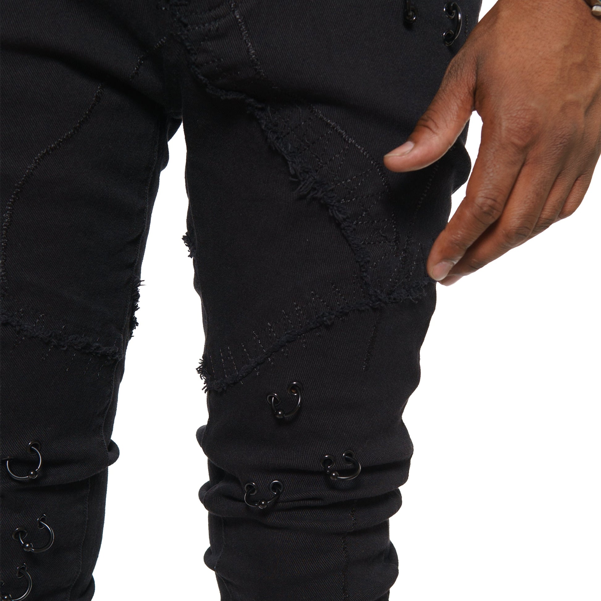 Rip & repair flare denim pant w/ metal ring details By Vicious-6