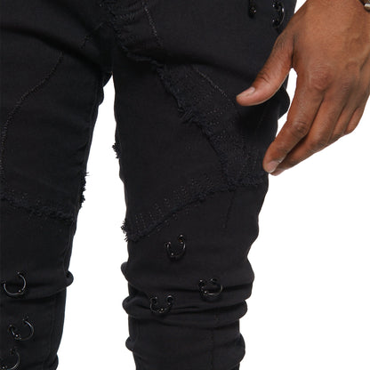 Rip & repair flare denim pant w/ metal ring details By Vicious-6