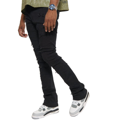 Rip & repair flare denim pant w/ metal ring details By Vicious-3