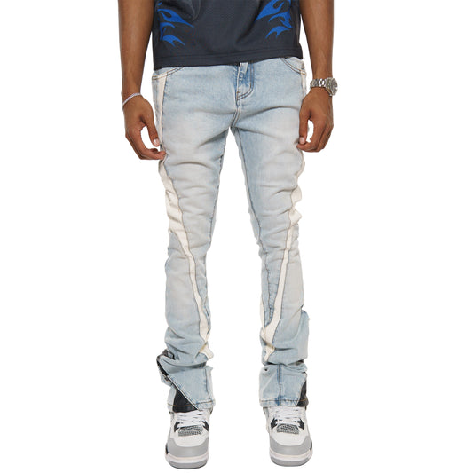 Stack denim w/ leather cut & sew details