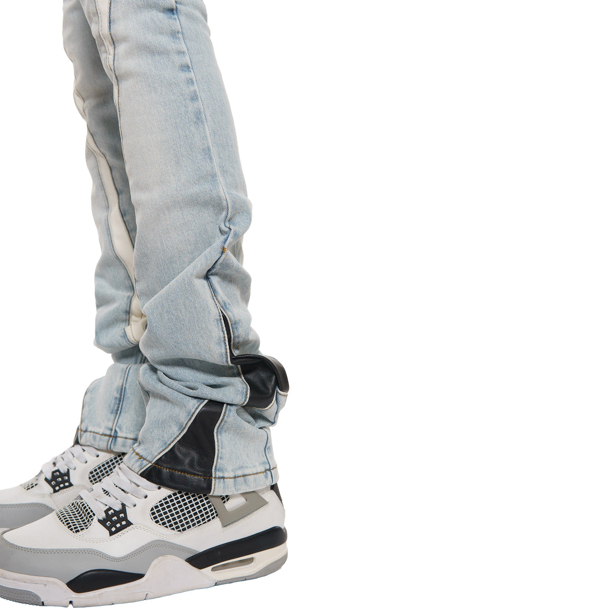 Stack denim w/ leather cut & sew details by Vicious, view 8