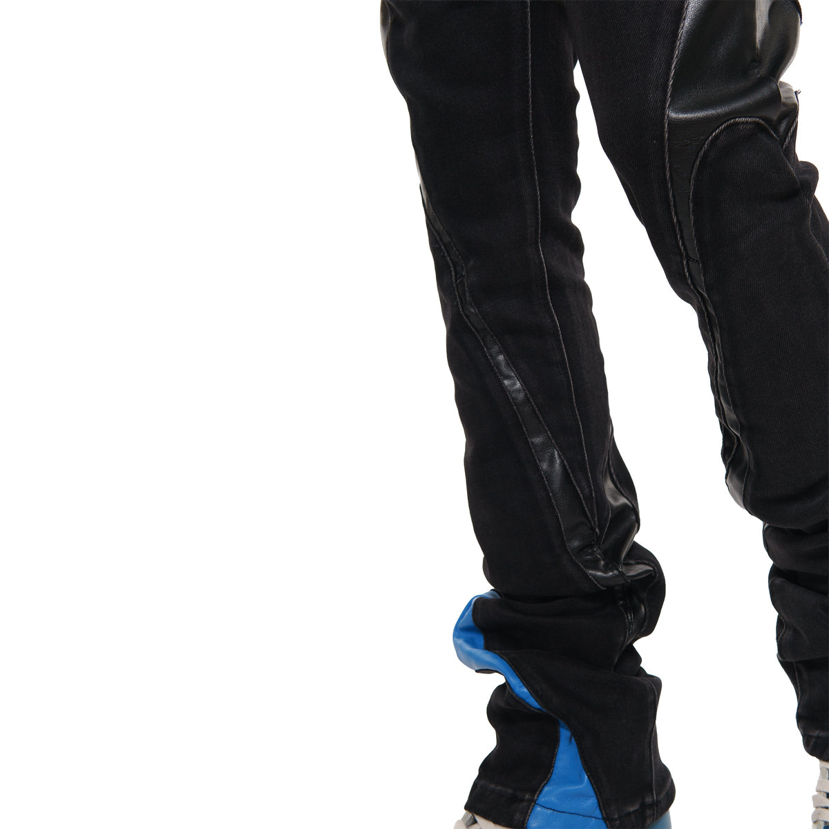 Stack denim w/ leather cut & sew details by Vicious, view 12