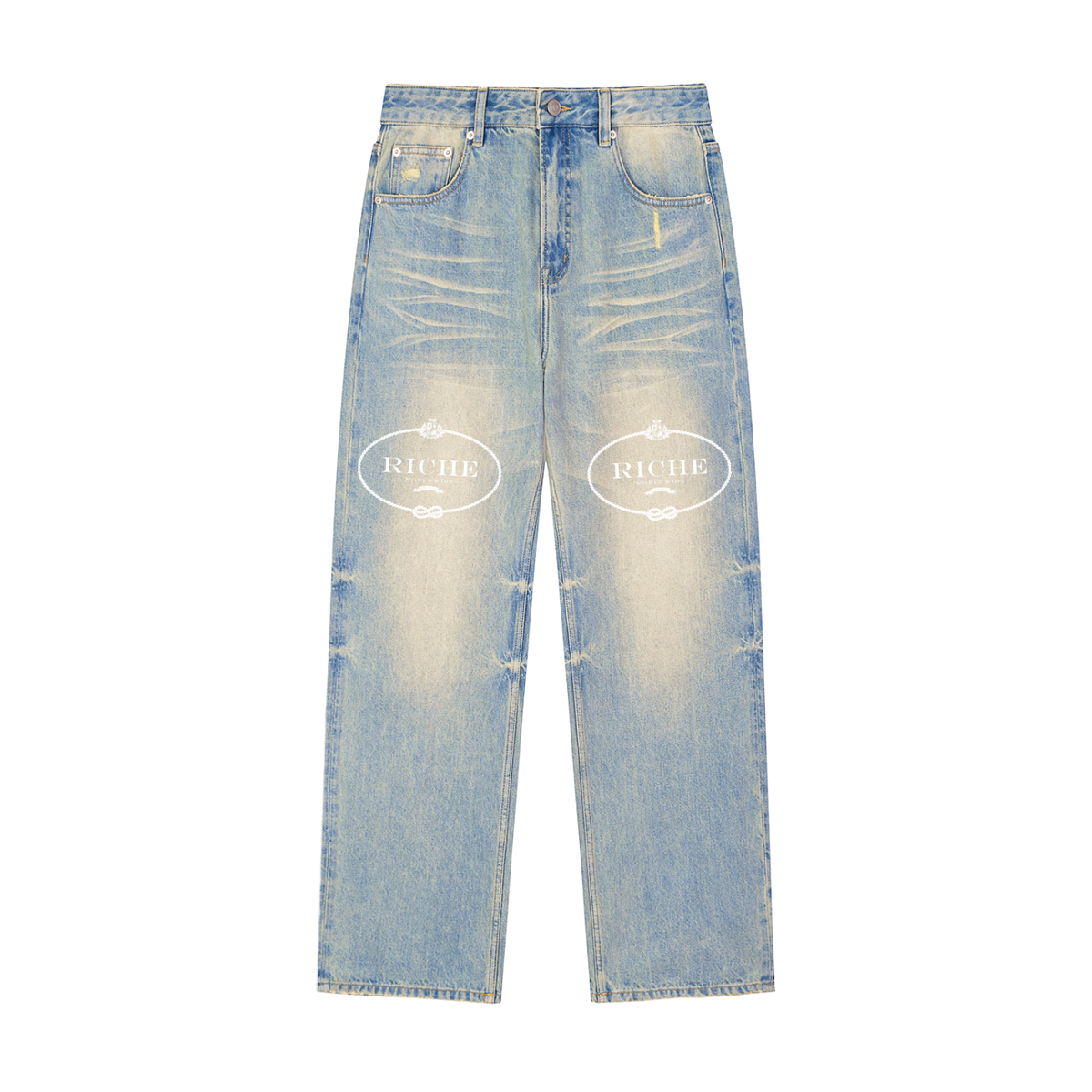 Riche Sun Fade Raw Hem Denim Jeans by Vie+Riche, view 1
