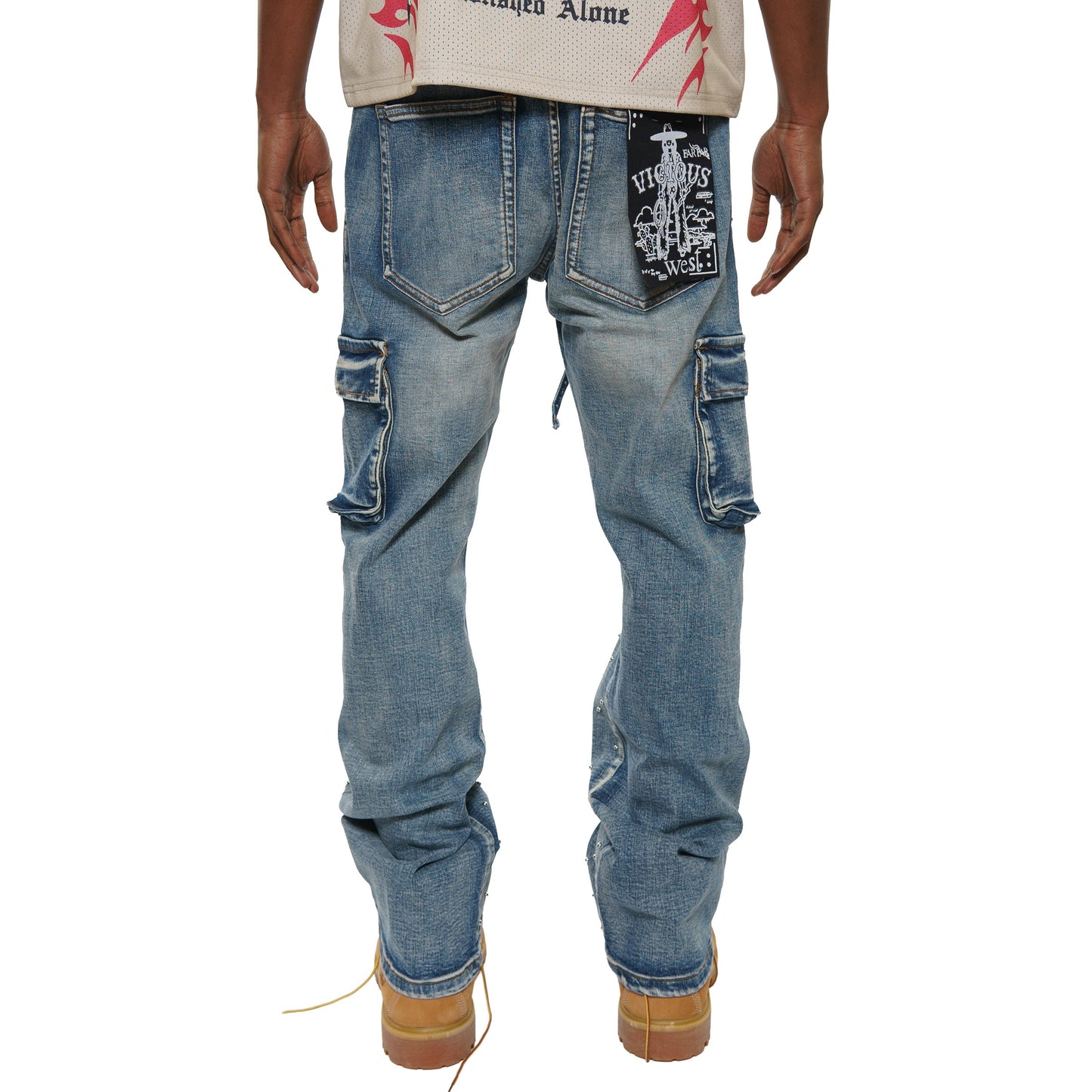 Pearl medium studded relaxed straight denim pant By Vicious-5