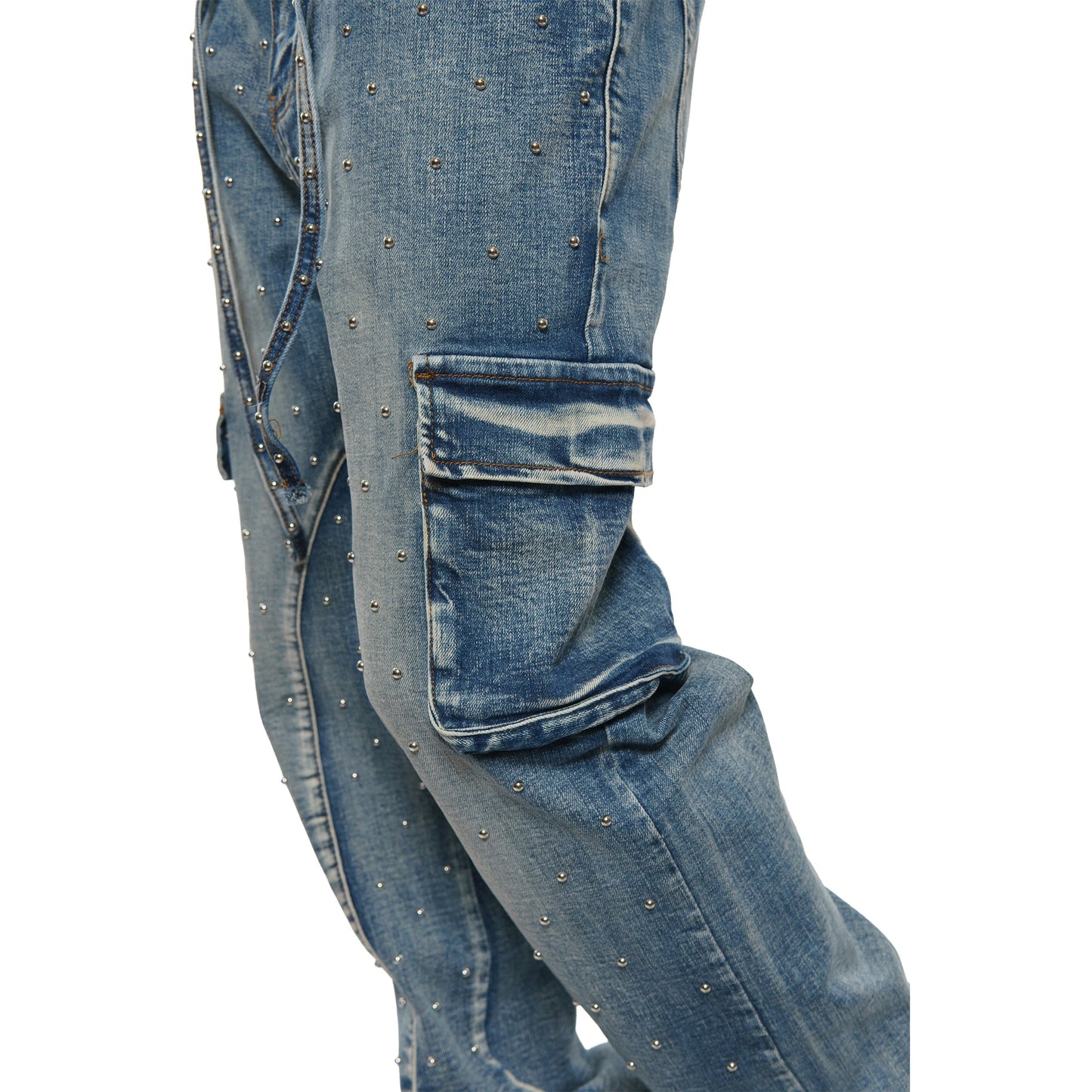 Pearl medium studded relaxed straight denim pant By Vicious-7