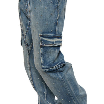 Pearl medium studded relaxed straight denim pant By Vicious-7