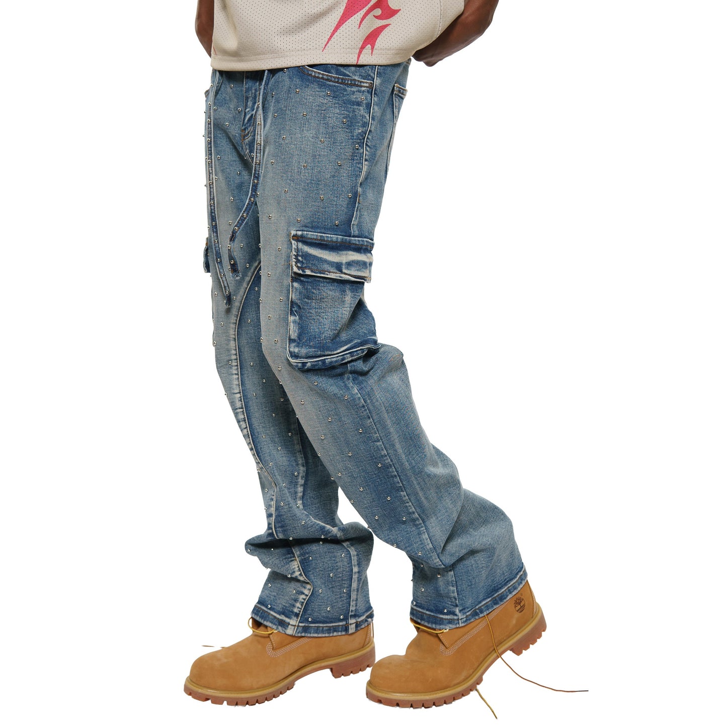 Pearl medium studded relaxed straight denim pant By Vicious-4