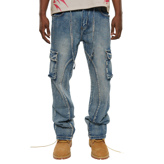 Pearl medium studded relaxed straight denim pant By Vicious-1