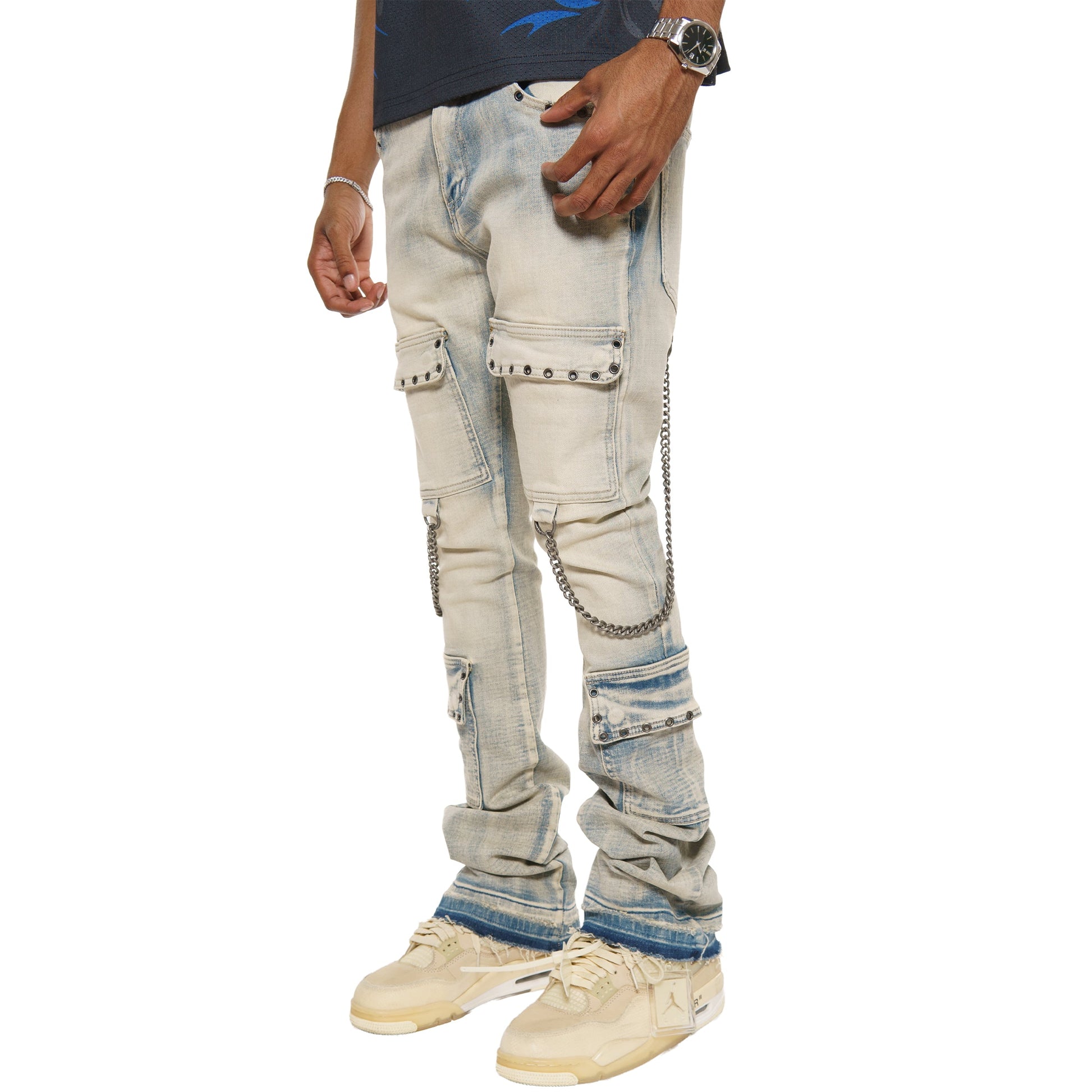 Flare fit denim pant w/ stone details + chains By Vicious-5