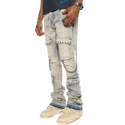 Flare fit denim pant w/ stone details + chains By Vicious-5