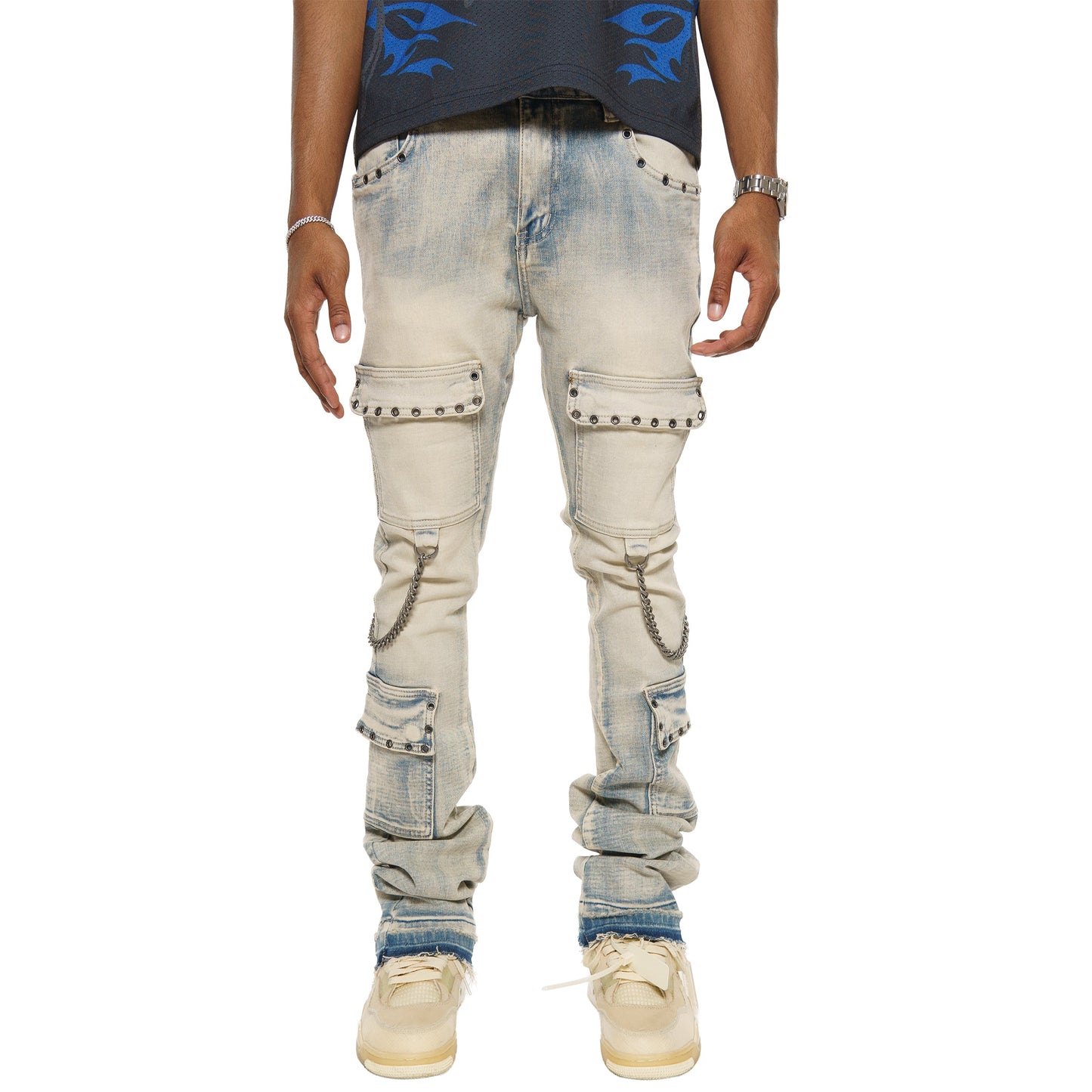 Flare fit denim pant w/ stone details + chains By Vicious-1