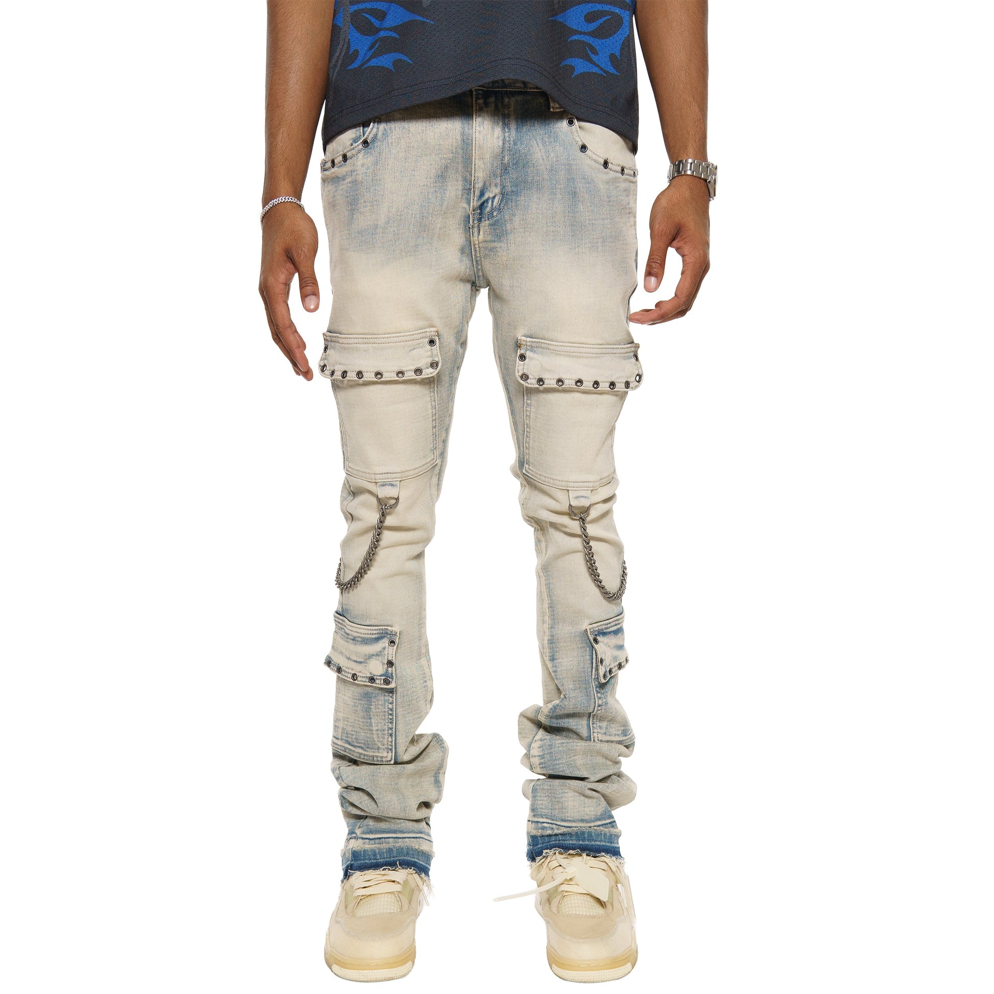 Flare fit denim pant w/ stone details + chains By Vicious-1