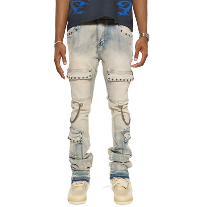 Flare fit denim pant w/ stone details + chains By Vicious-1