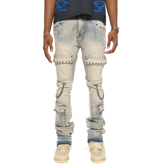 Flare fit denim pant w/ stone details + chains By Vicious-1