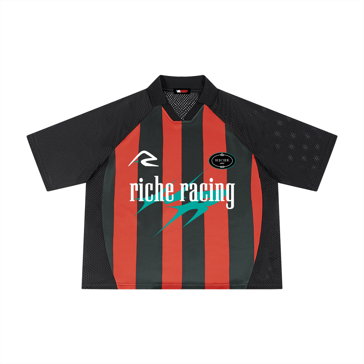 Rr striped mesh boxy soccer jersey by Vie+Riche, view 3