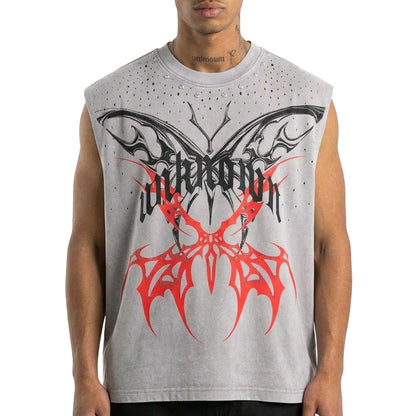 Printed wings sleeveless tee