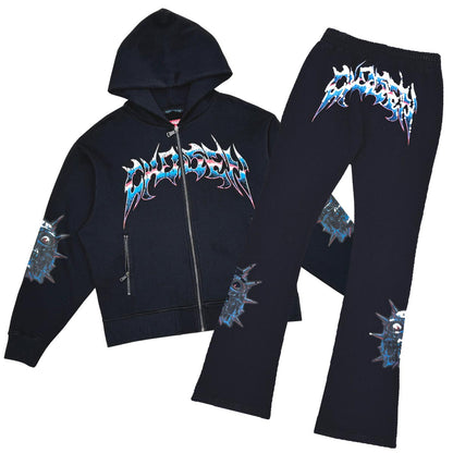 Crazy eyes oversized full zip hoodie set Black by Chosen - 1