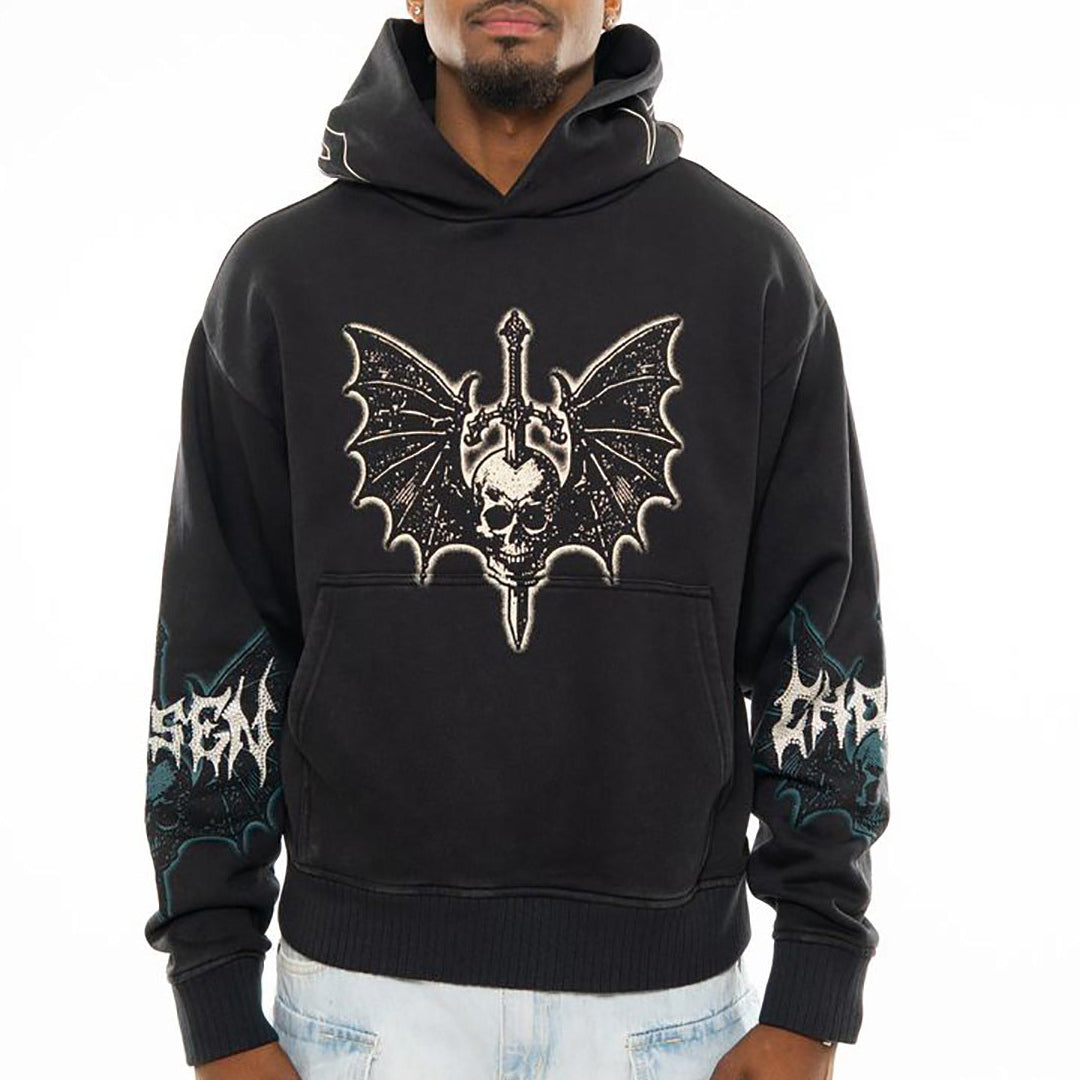 Sword in skull oversized pull-over hoodie by Chosen, view 1