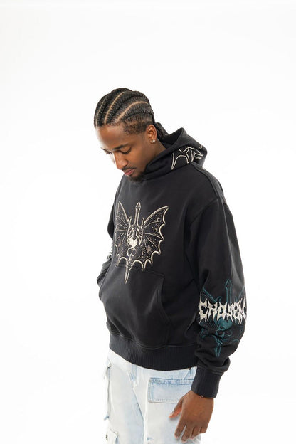 Sword in skull oversized pull-over hoodie