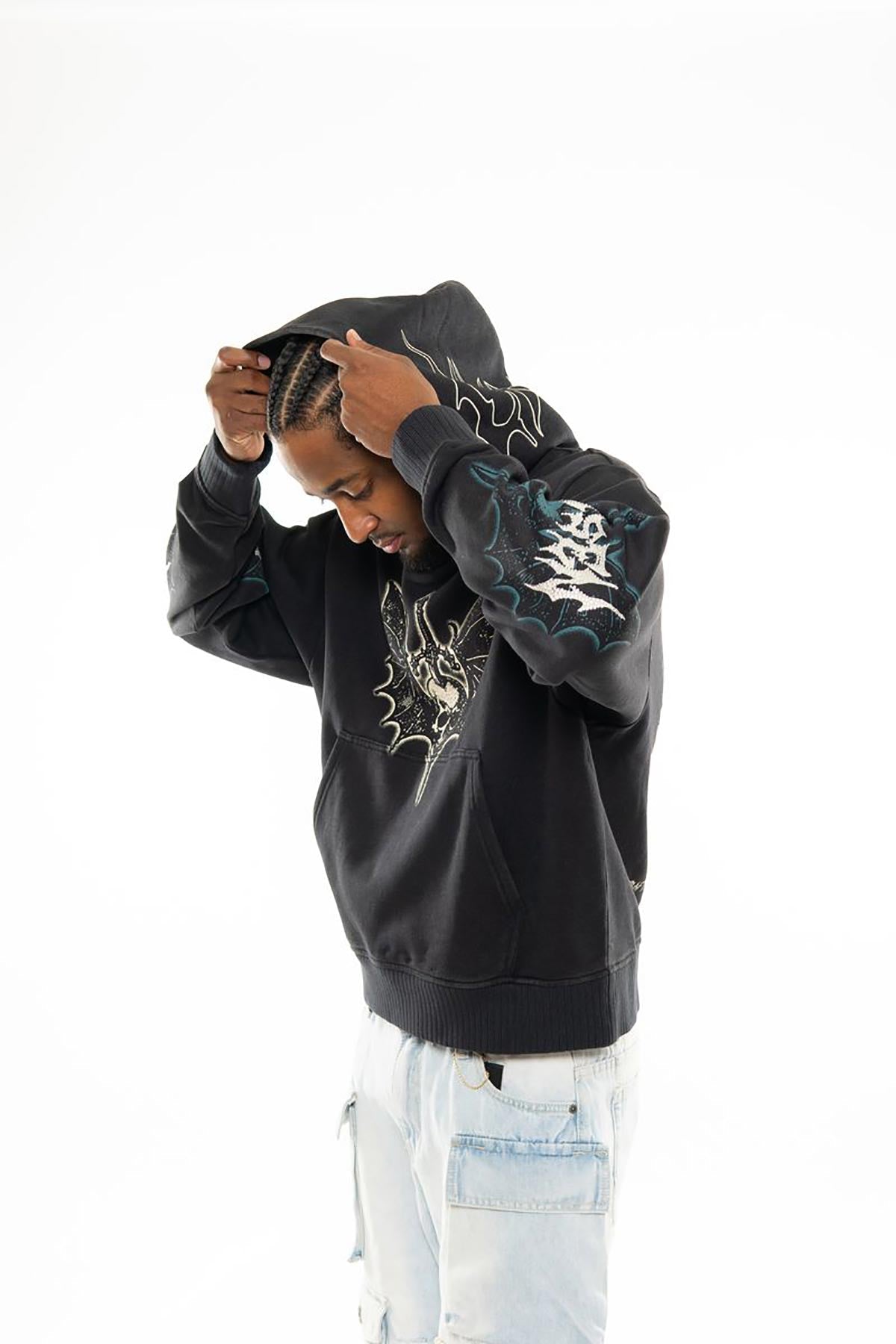 Sword in skull oversized pull-over hoodie by Chosen, view 4