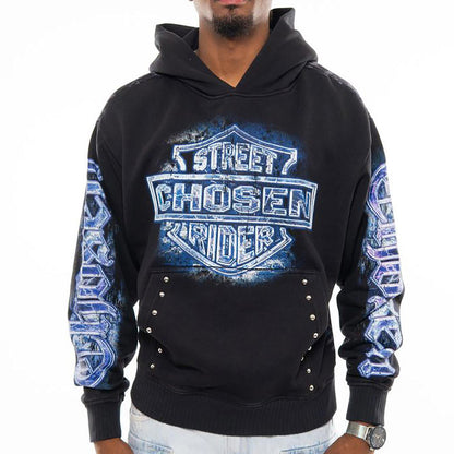 Street rider oversized pull-over hoodie Black by Chosen - 1