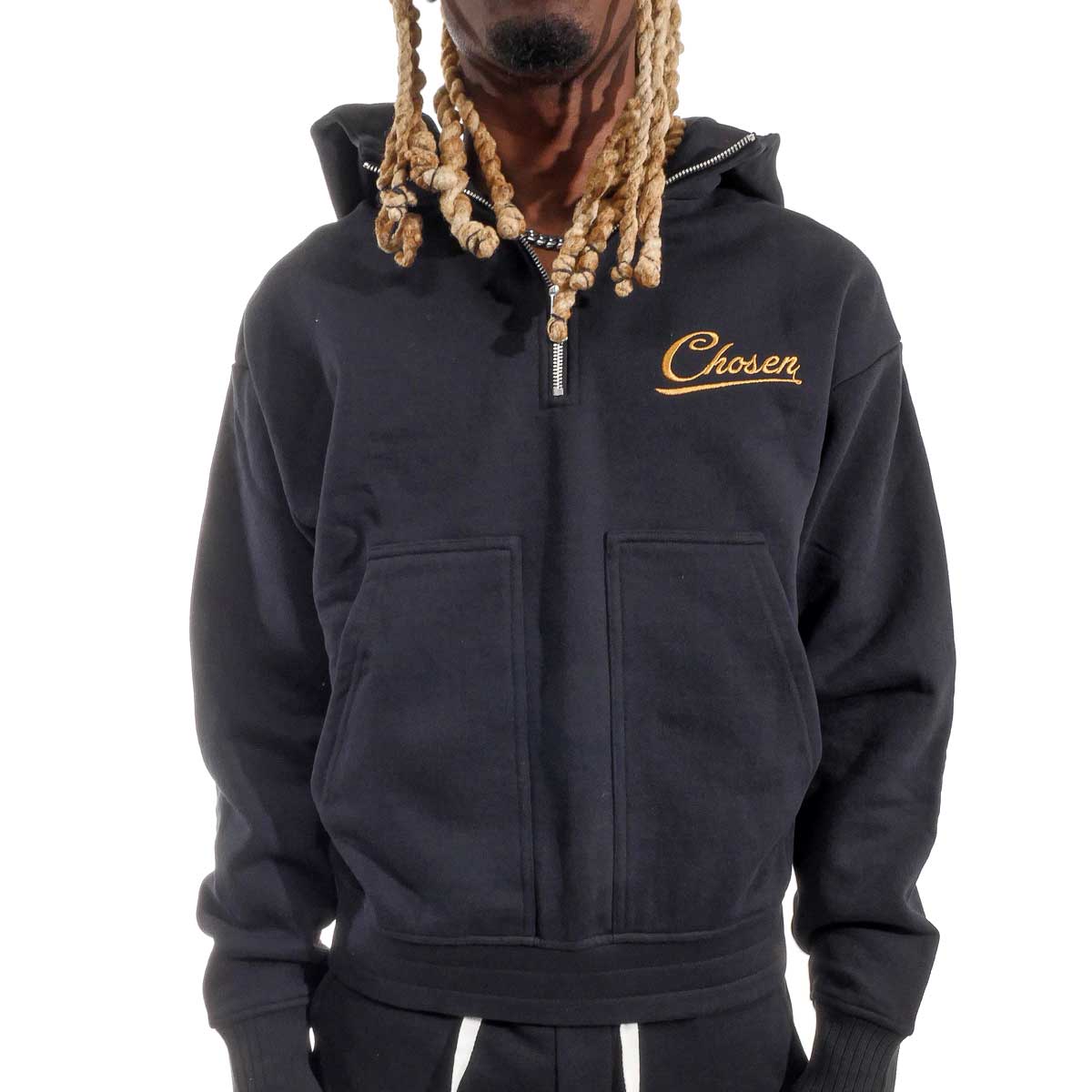 Washed Quarter Zip Frame Hoodie Black by Chosen - 1