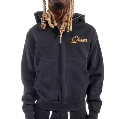 Washed Quarter Zip Frame Hoodie Black by Chosen - 1