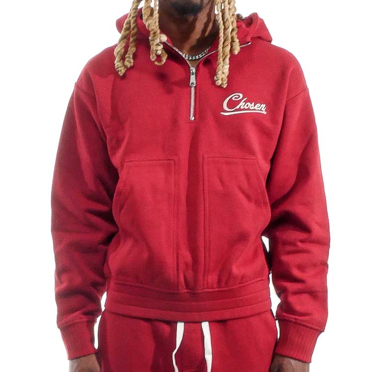 Washed Quarter Zip Frame Hoodie Rosewood by Chosen - 1