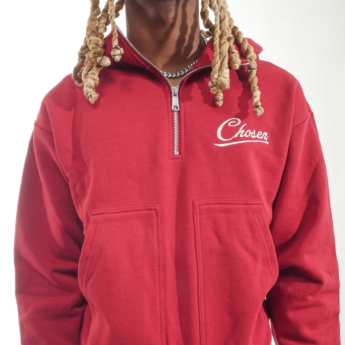 Washed Quarter Zip Frame Hoodie Rosewood by Chosen - 5