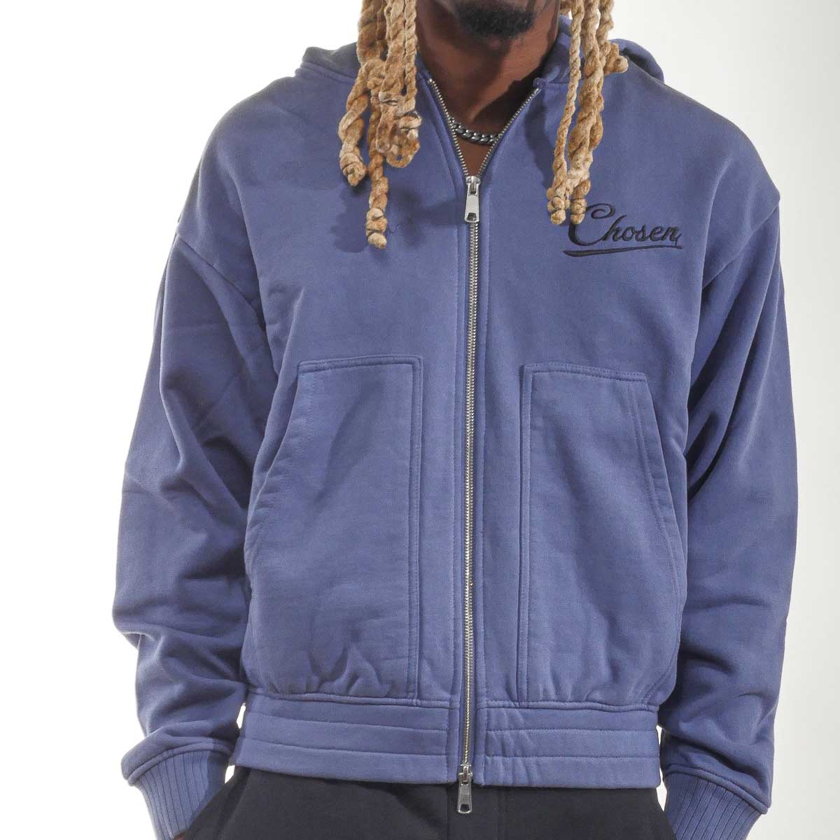 Chosen Washed Full-Zip Hoodie Blue Grey by Chosen - 3