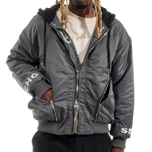 Relaxed Hooded Bomber Jacket Blue Grey by Chosen - 1
