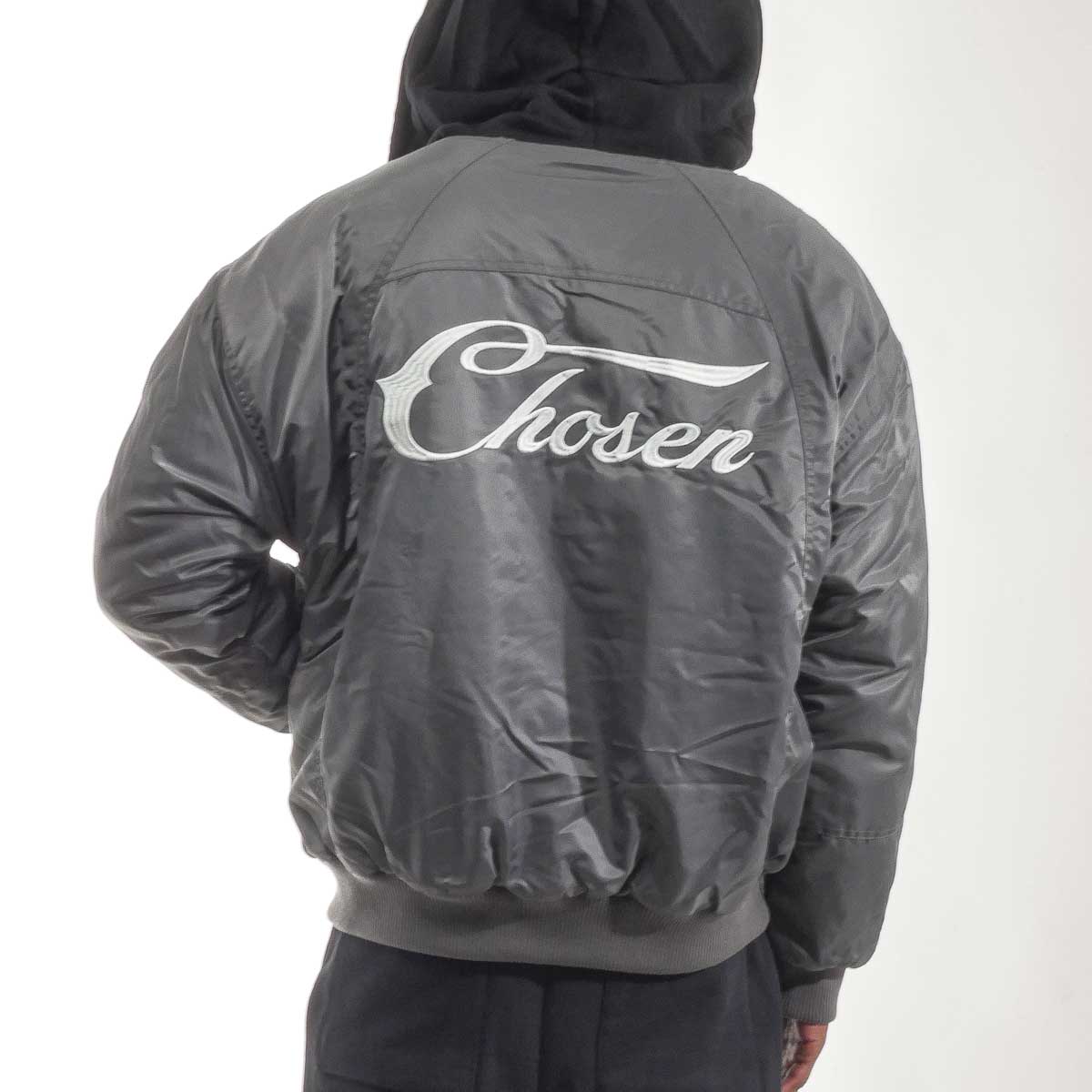Relaxed Hooded Bomber Jacket Blue Grey by Chosen - 2
