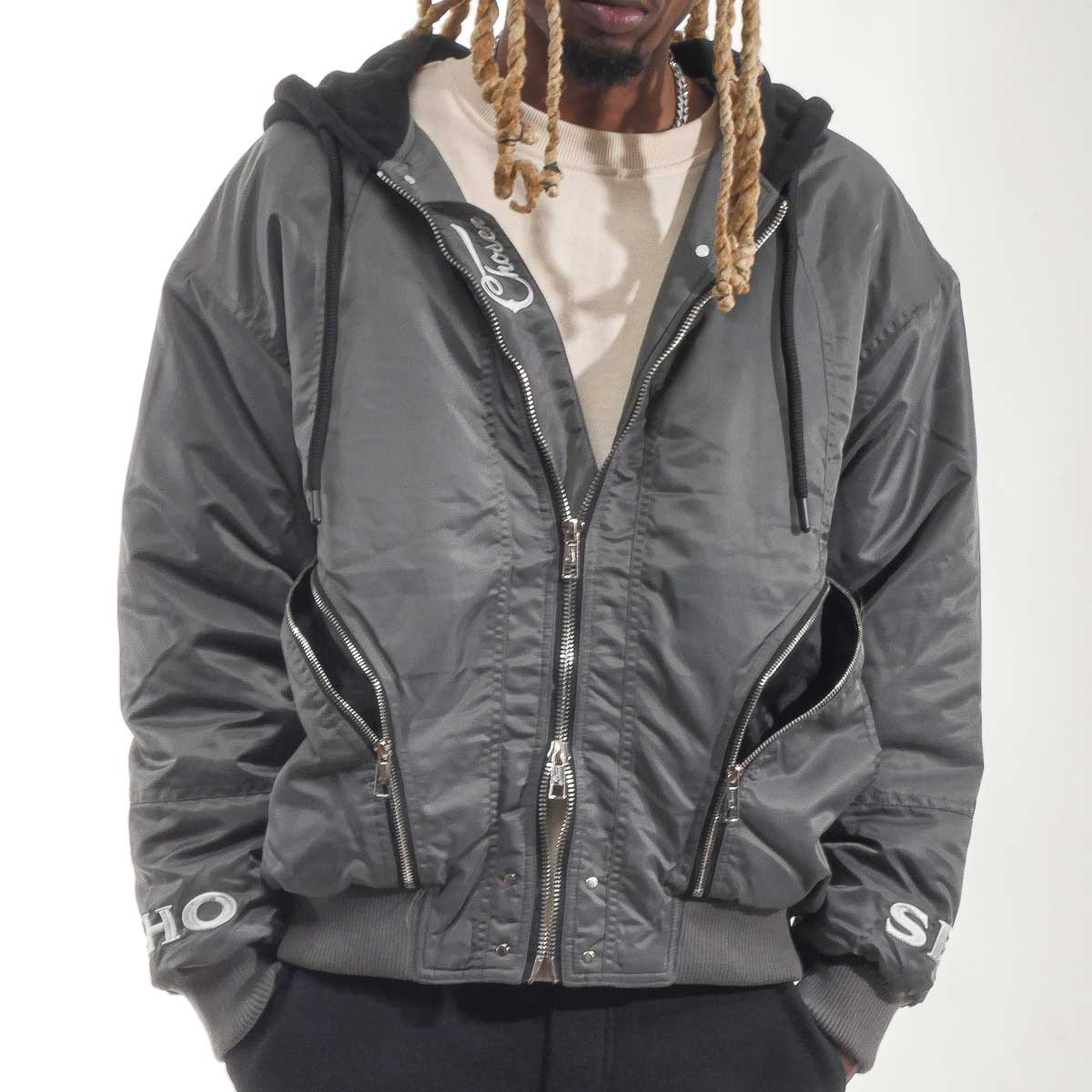 Relaxed Hooded Bomber Jacket Blue Grey by Chosen - 4