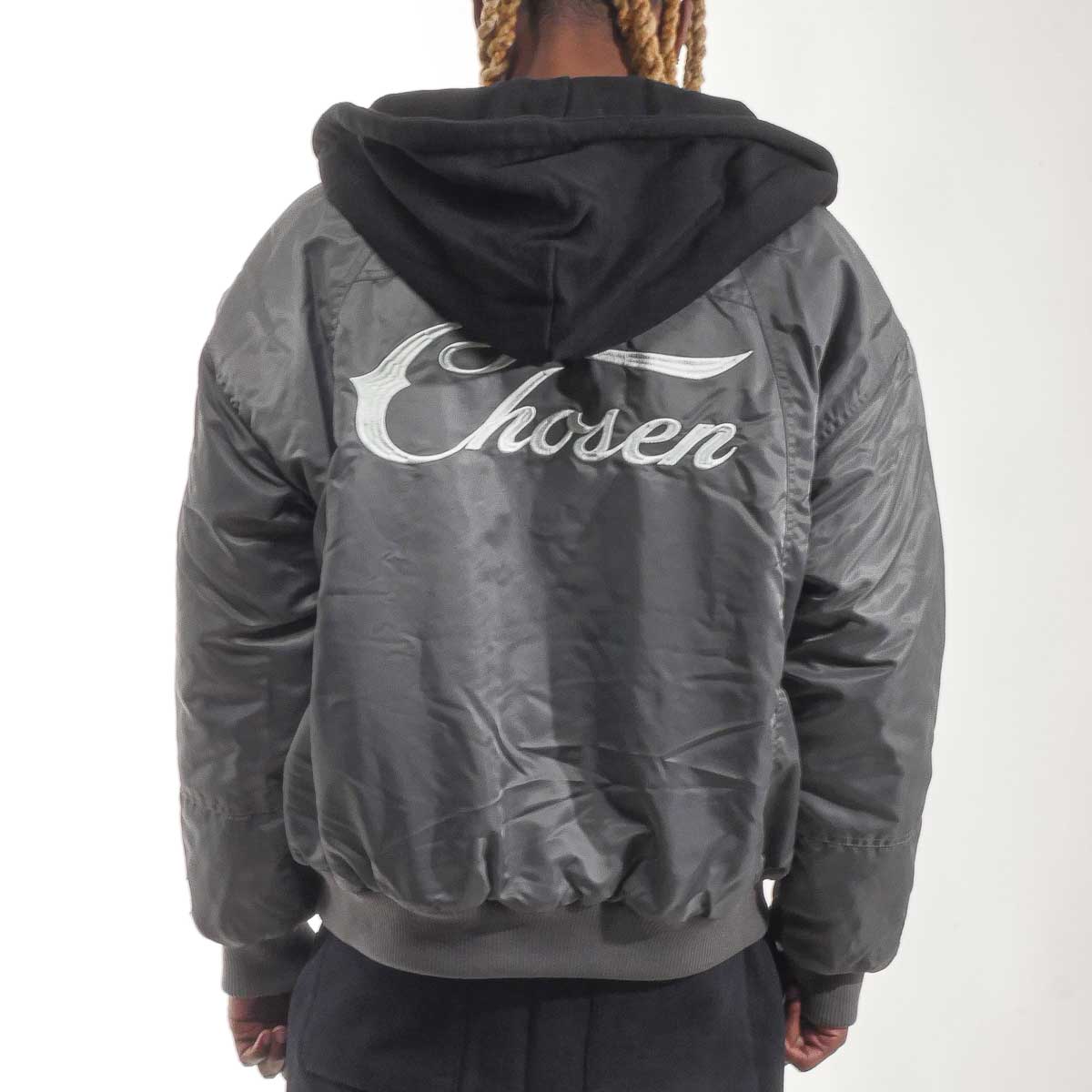 Relaxed Hooded Bomber Jacket Blue Grey by Chosen - 5