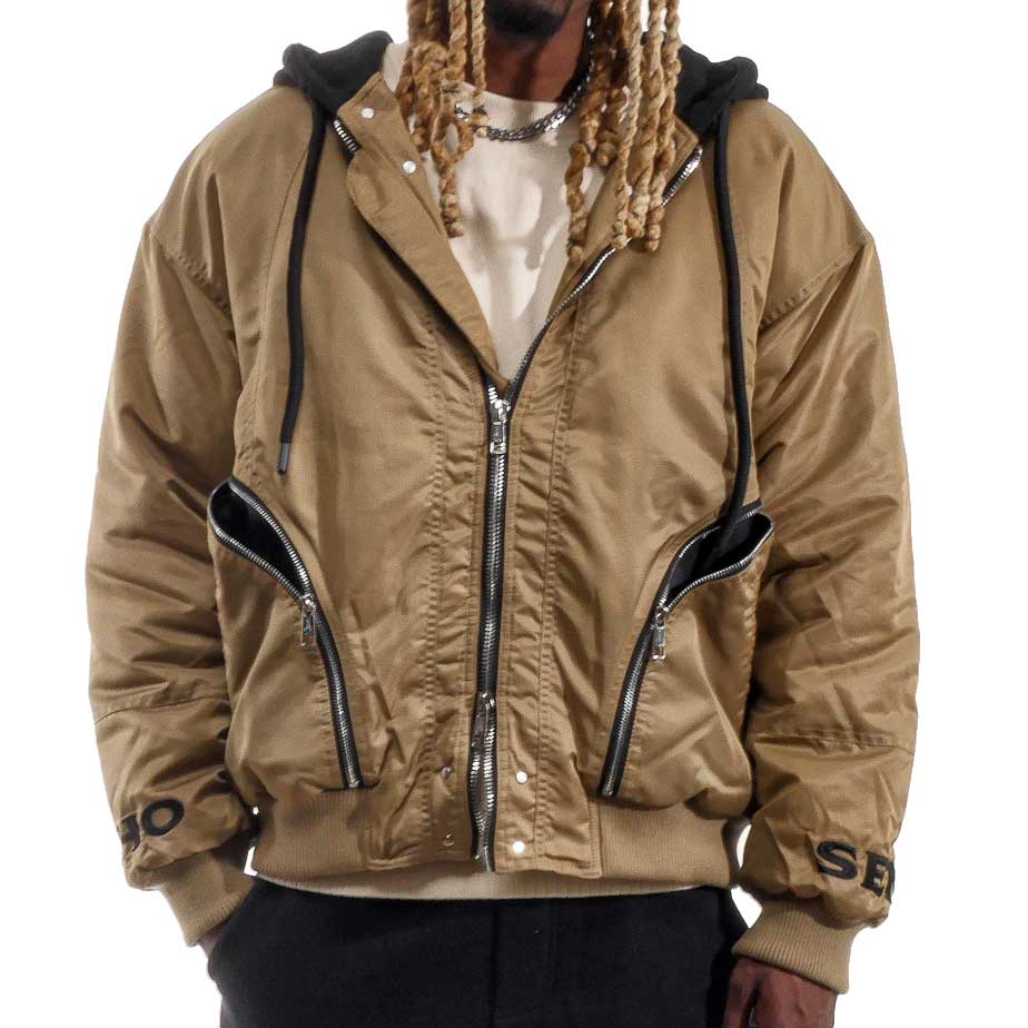 Relaxed Hooded Bomber Jacket Sand by Chosen - 1
