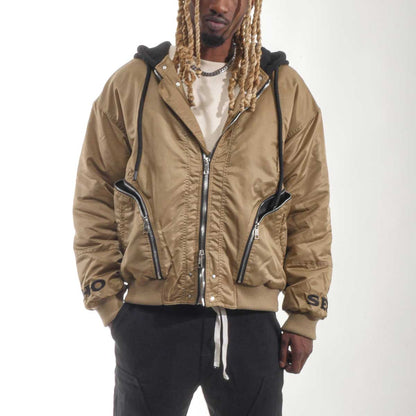 Relaxed Hooded Bomber Jacket Sand by Chosen - 5