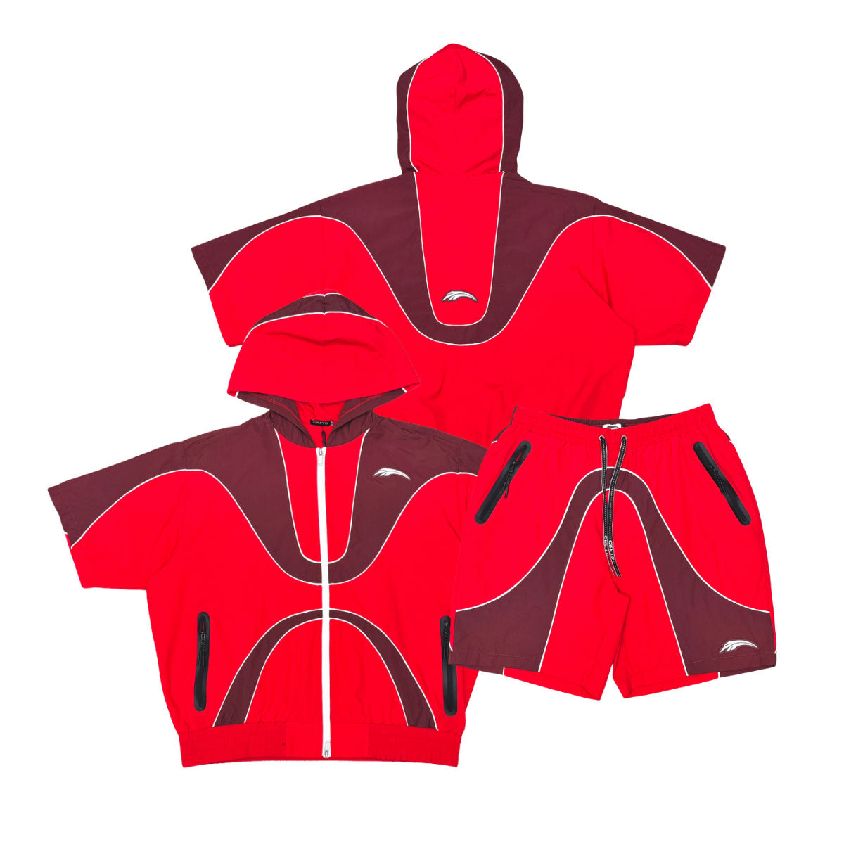 Wave hooded nylon short set by Crafted, view 3