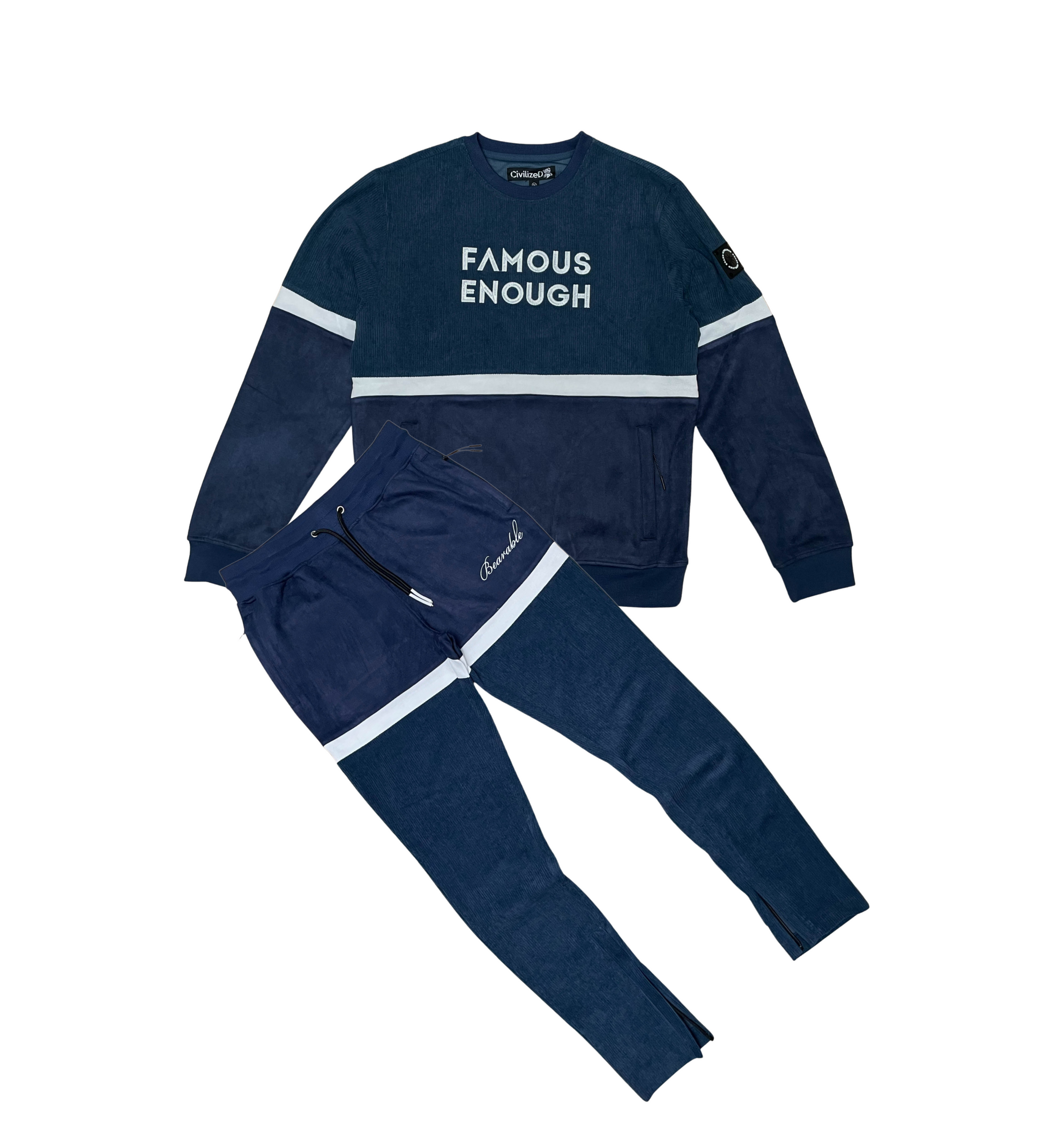Velvet And Corduroy Mix Jogger Set - Navy | Civilized _8