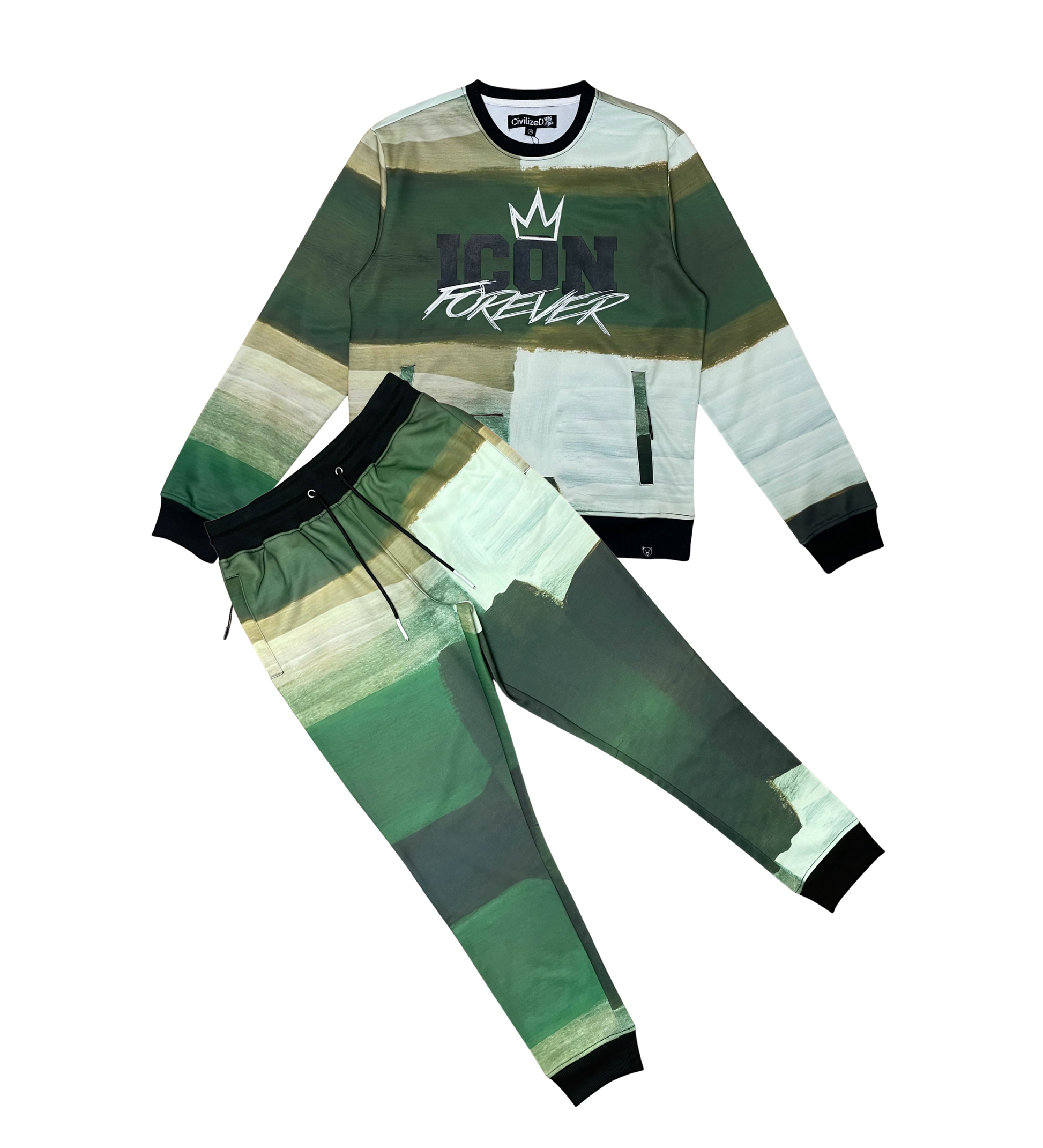 Icon Embroidered Poly Jersey Jogger Set - Green | Civilized _8